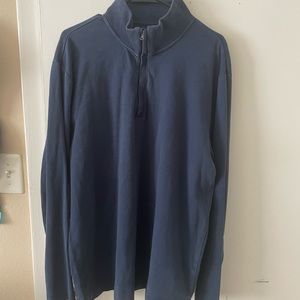 Blue dress sweater with mid chest zipper.